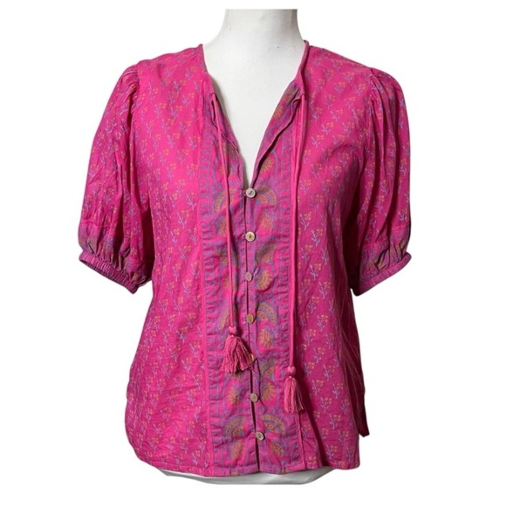 Cleobella Amari Blouse Women's Small Pink Romantic Boho Puff Sleeve Top